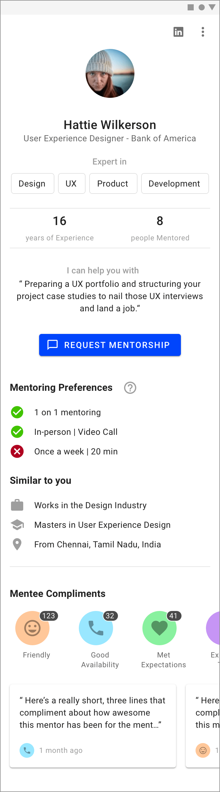 Mentor profile screen
