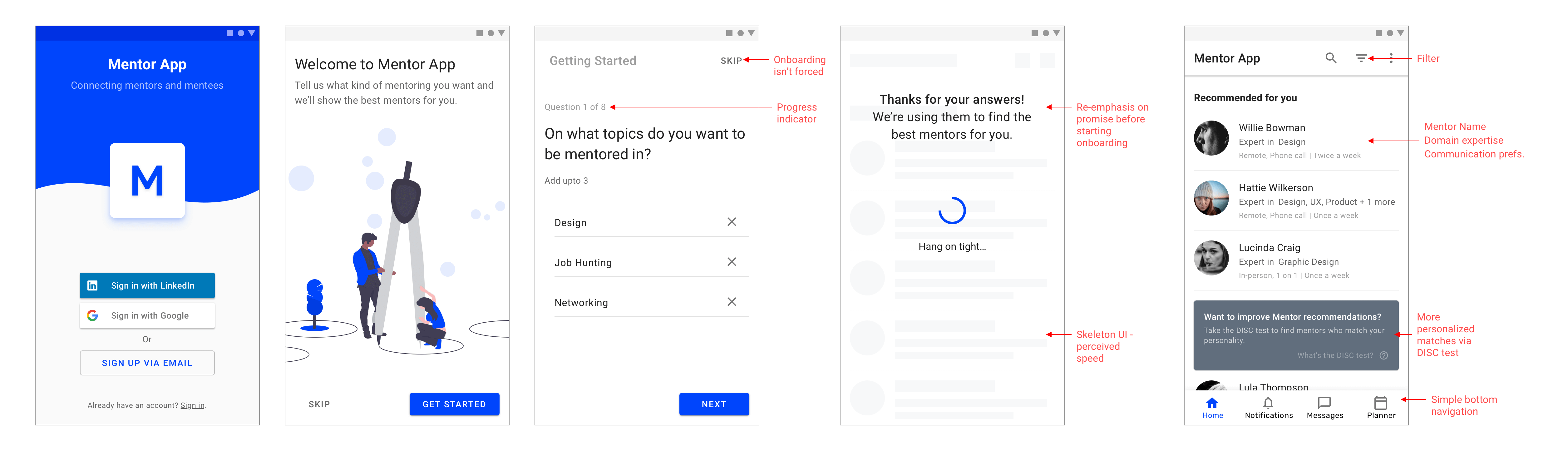 Onboarding screens
